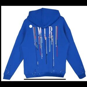 AMIRI Blue Hoodie with Multicolor Embroidery